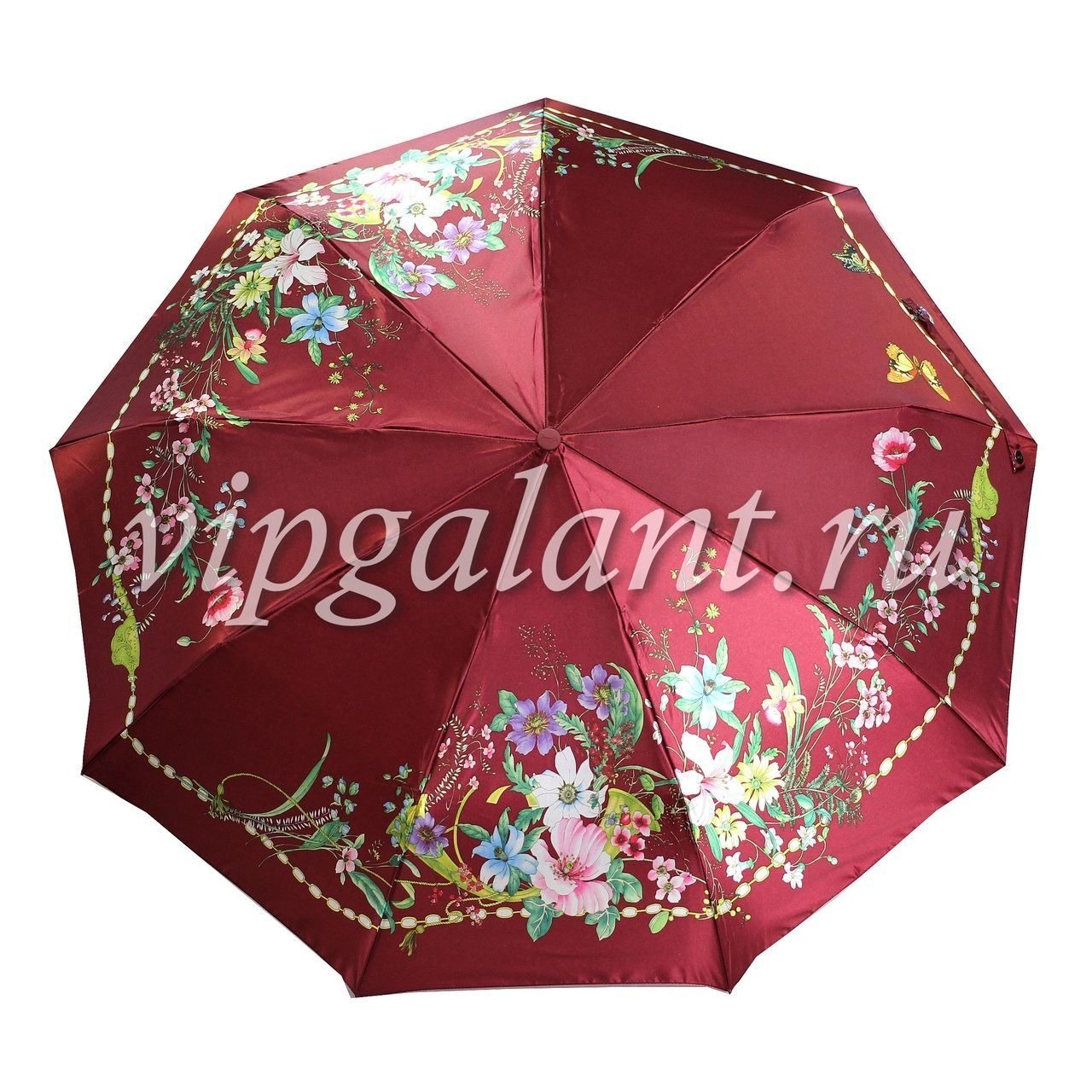 Зонт женский 129 Diniya 3 слож с/а сатин цветы 25