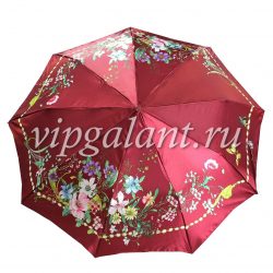 Зонт женский 130 Diniya 3 слож автомат цветы, бабочки сатин 25
