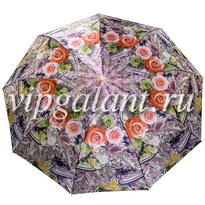 Зонт женский 113 Diniya 3 слож. с/а сатин цветы 1