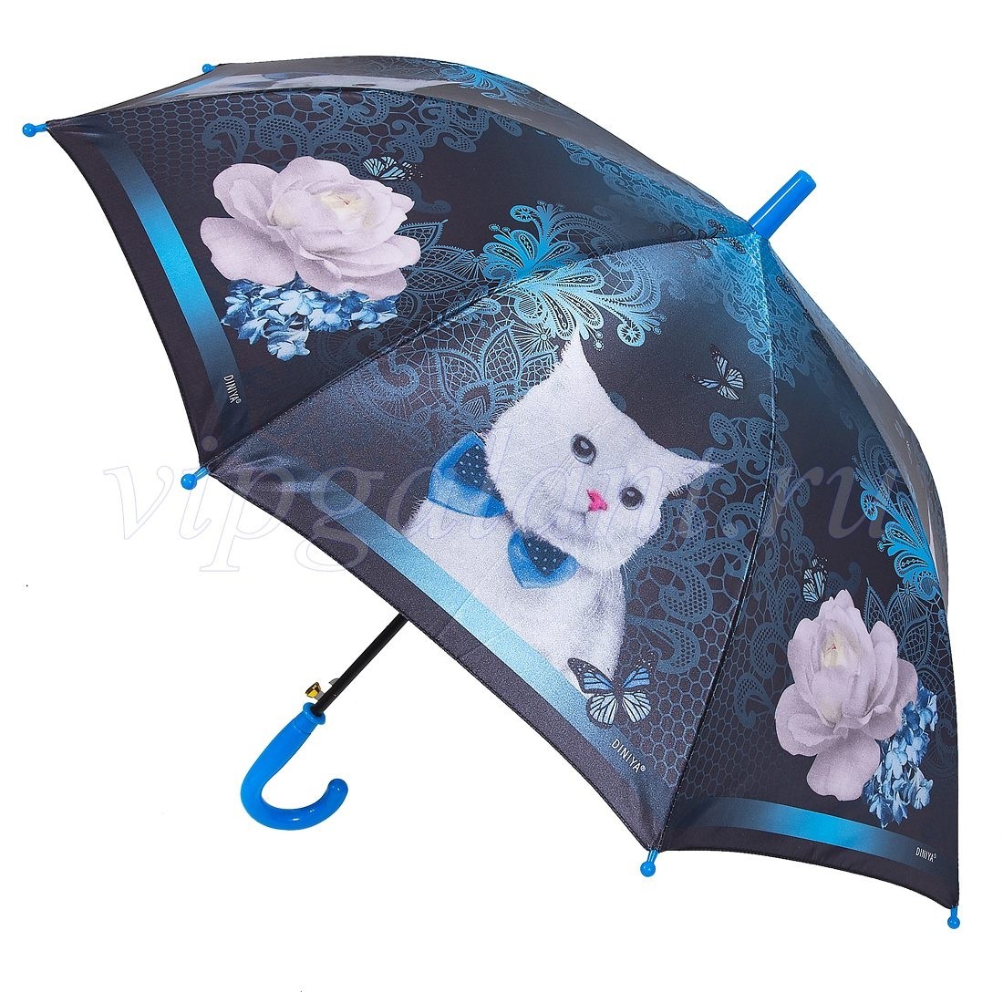 Зонт детский 402 Diniya трость автомат сатин кошки 4