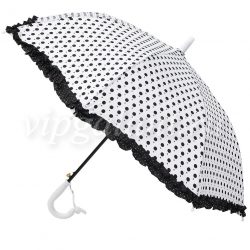Зонт детский 405 Diniya трость черно-белый горох рюшка 1