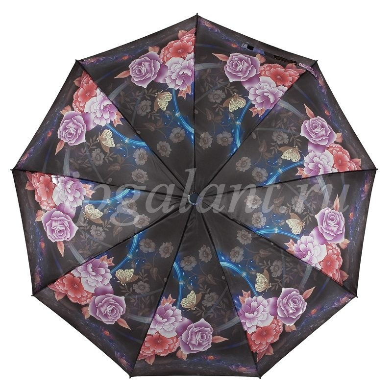 Зонт женский 1330 Dolphin 3 сл с/а сатин цветы 4
