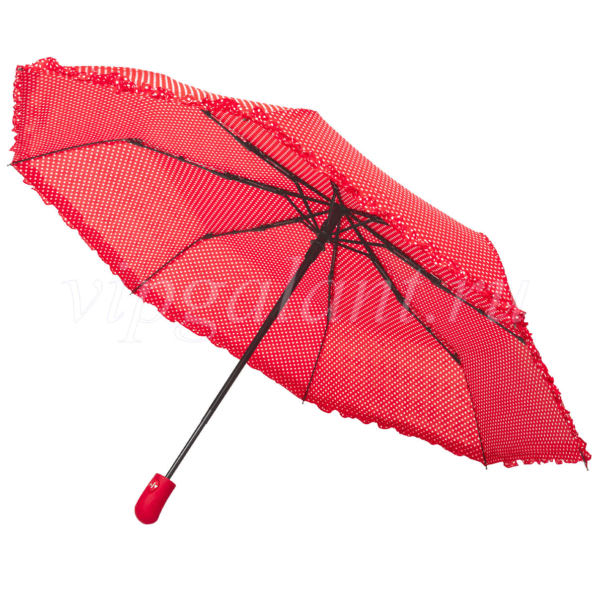 Женский зонт в горошек с рюшами