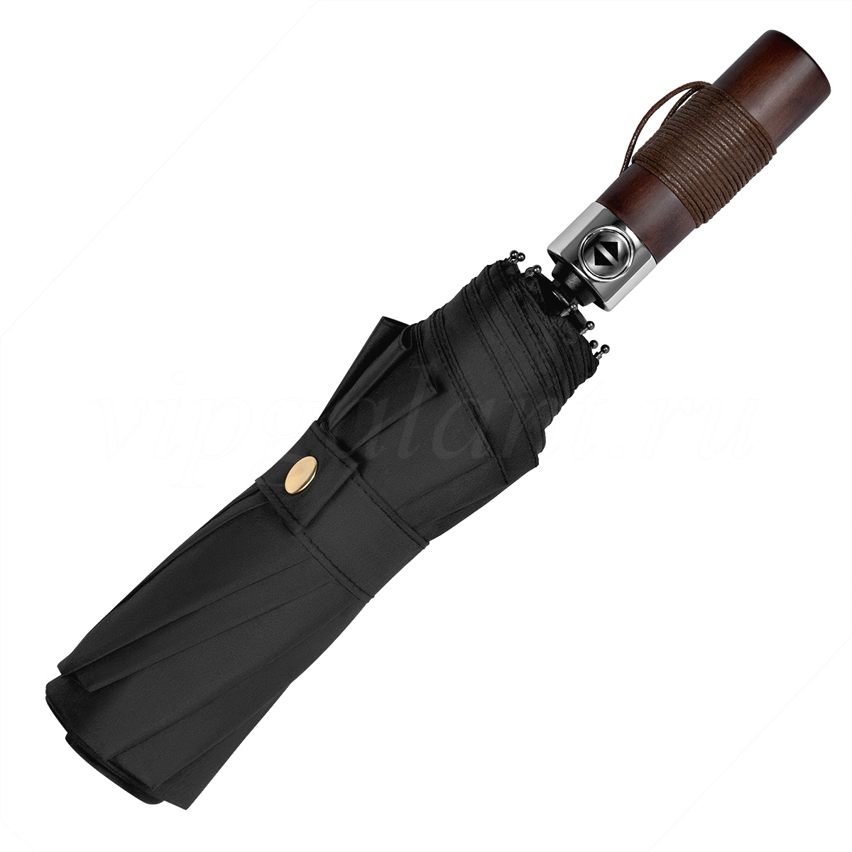 Черный мужской складной зонт с прямой деревянной ручкой Classica 1504 Черный зонт с прямой ручкой Classica 1504