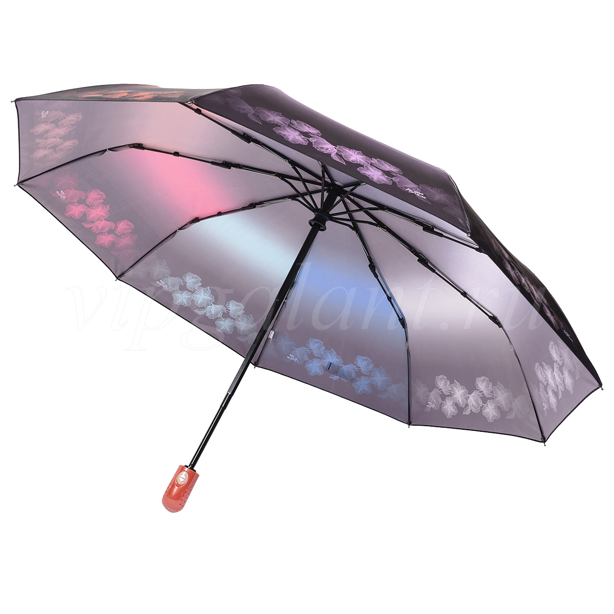 Складной сатиновый зонт с прямой ручкой Rainbrella 3010 Складной зонт с прямой ручкой Rainbrella 3010