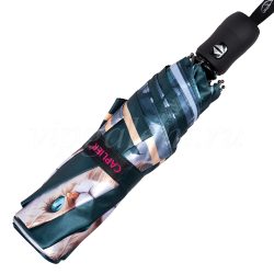 Складной зонт женский с прямой черной ручкой Caplier 9002-4 Складной зонт с прямой ручкой Caplier 9002-4