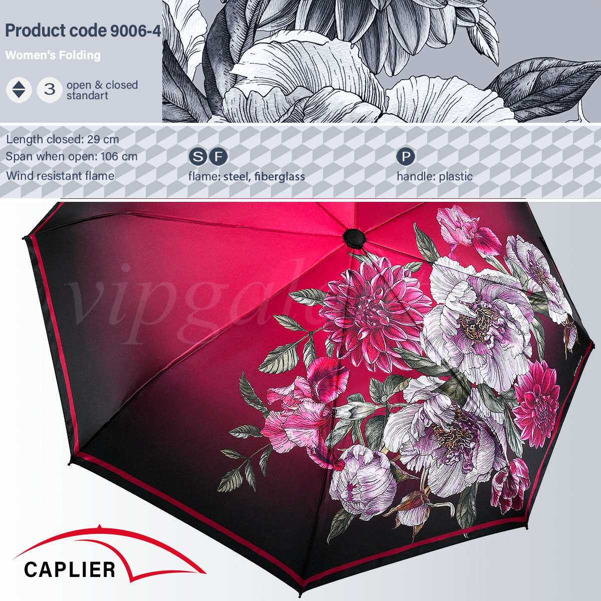 Зонт женский сатиновый Caplier 9006-4 полный автомат фото 9 Зонт женский сатиновый Caplier 9006-4 фото 9
